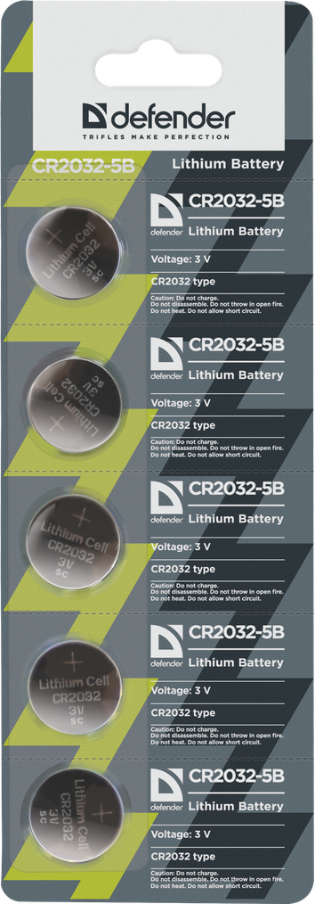 Батарея Defender CR2032-5B,CR2032, 3V, 5 шт