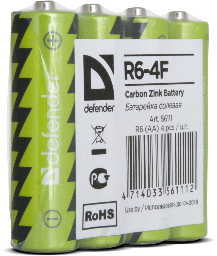 

Батарея Defender R6-4F, AA, 1.5V 4шт. (56111)