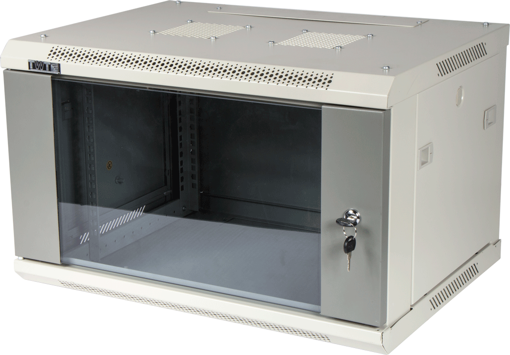 Шкаф телекоммуникационный настенный 12U 600x450 мм, стекло, серый, разборный, TWT Pro TWT-CBWPG-12U-6x4-GY