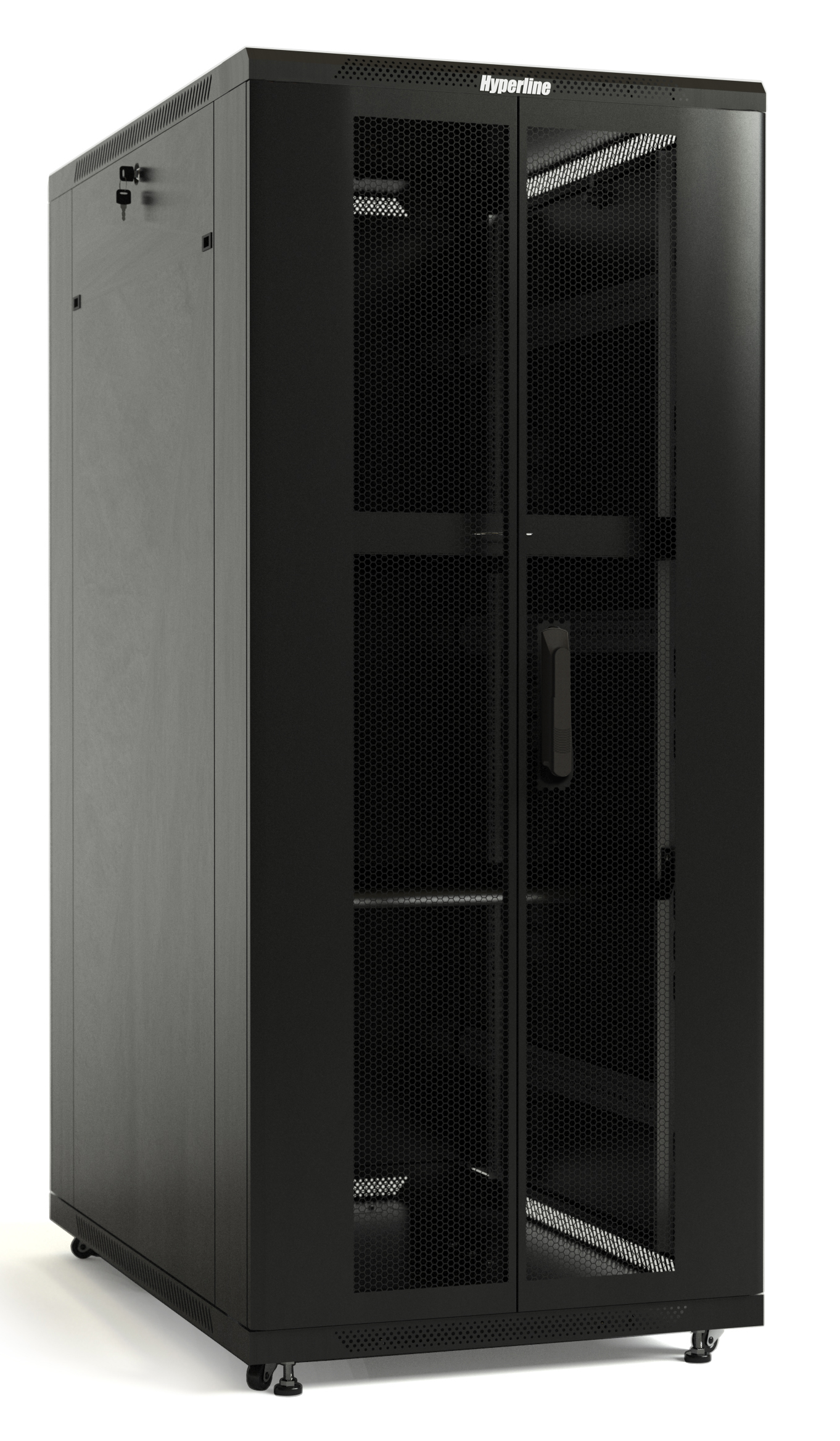 Шкаф телекоммуникационный напольный 42U 600x600 мм, перфорация, черный, разборный, Hyperline TTB (TTB-4266-DD-RAL9004)