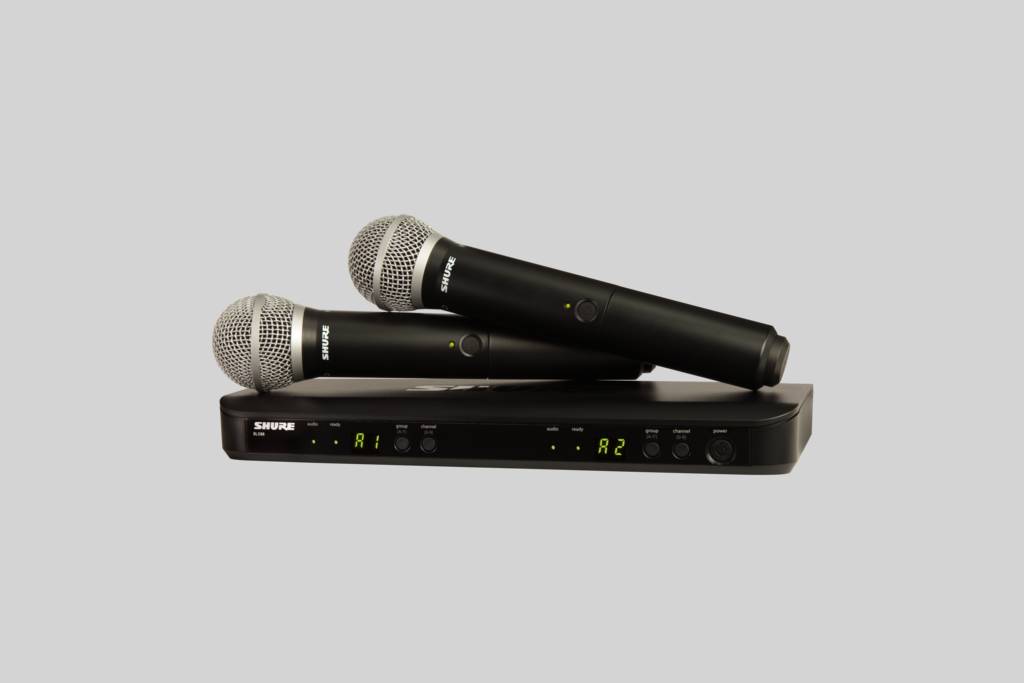 

Радиосистема SHURE BLX288E/PG58 M17, беспроводной, аттенюатор 10 дБ, QuickScan, два микрофона, черный, BLX288E/PG58 M17
