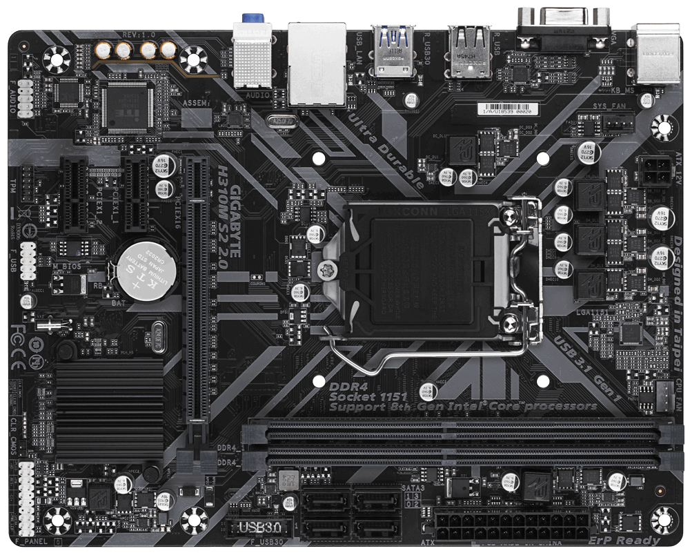 

Материнская плата GIGABYTE H310M S2 2.0, Socket1151v2, Intel H310, 2xDDR4, PCI-Ex16, 4SATA3, 7.1-ch, GLAN, 4USB 3.1, VGA, mATX, Retail, H310M S2 2.0