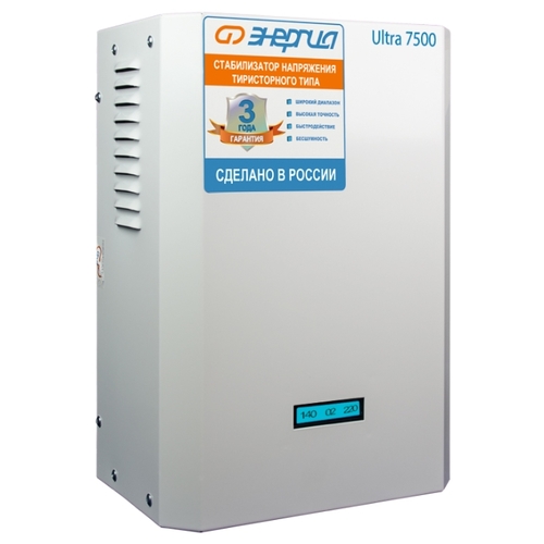 

Стабилизатор напряжения Энергия Ultra, 7500 VA, 5.25 кВт, клеммная колодка, белый (Е0101-0103), Ultra