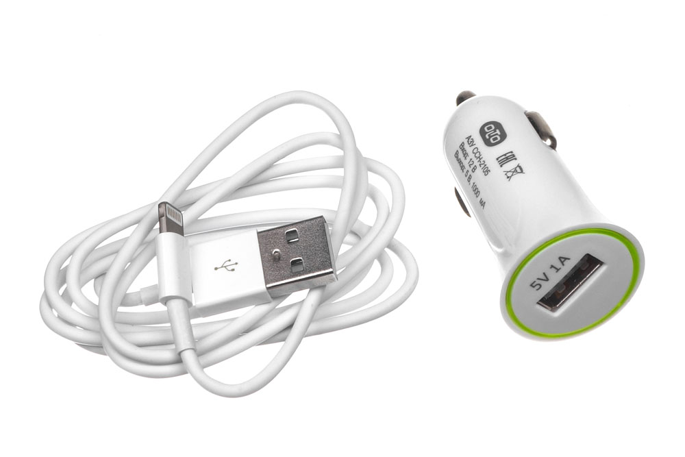 

Автомобильное зарядное устройство Olto CCH-2105, 1USB, 1A, кабель Apple 8pin, белый, CCH-2105