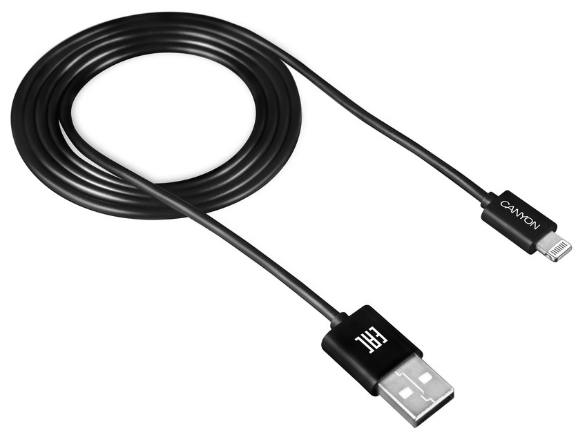 

Кабель Lightning 8pin-USB 2.0, Canyon , 1m, черный (CNE-CFI1B)