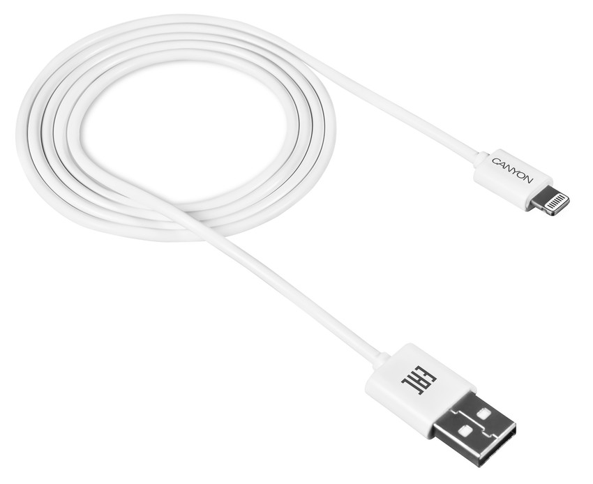 

Кабель Lightning 8pin-USB 2.0, Canyon , 1m, белый (CNE-CFI1W)