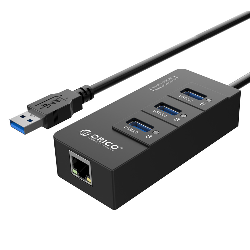 Концентратор Orico HR01-U3-BK, 3xUSB 3.0, черный + (RJ45)