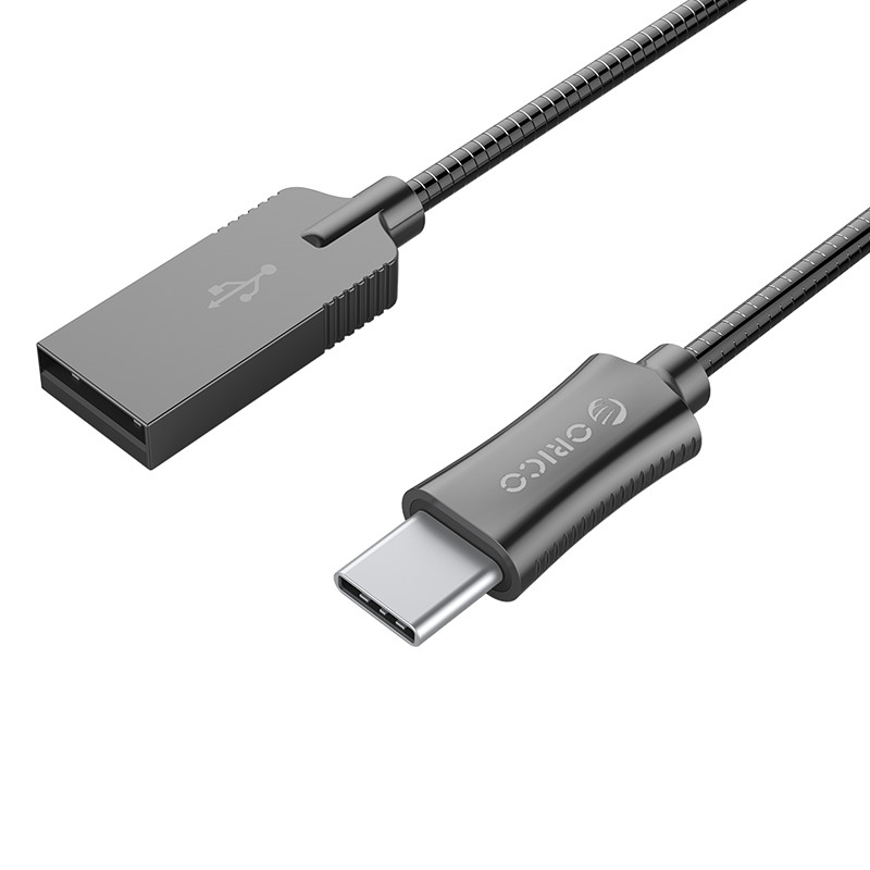

Кабель USB-USB Type-C, ORICO, Оплетка металическая, 1м, графитовый (HTS-10-BK), Серый