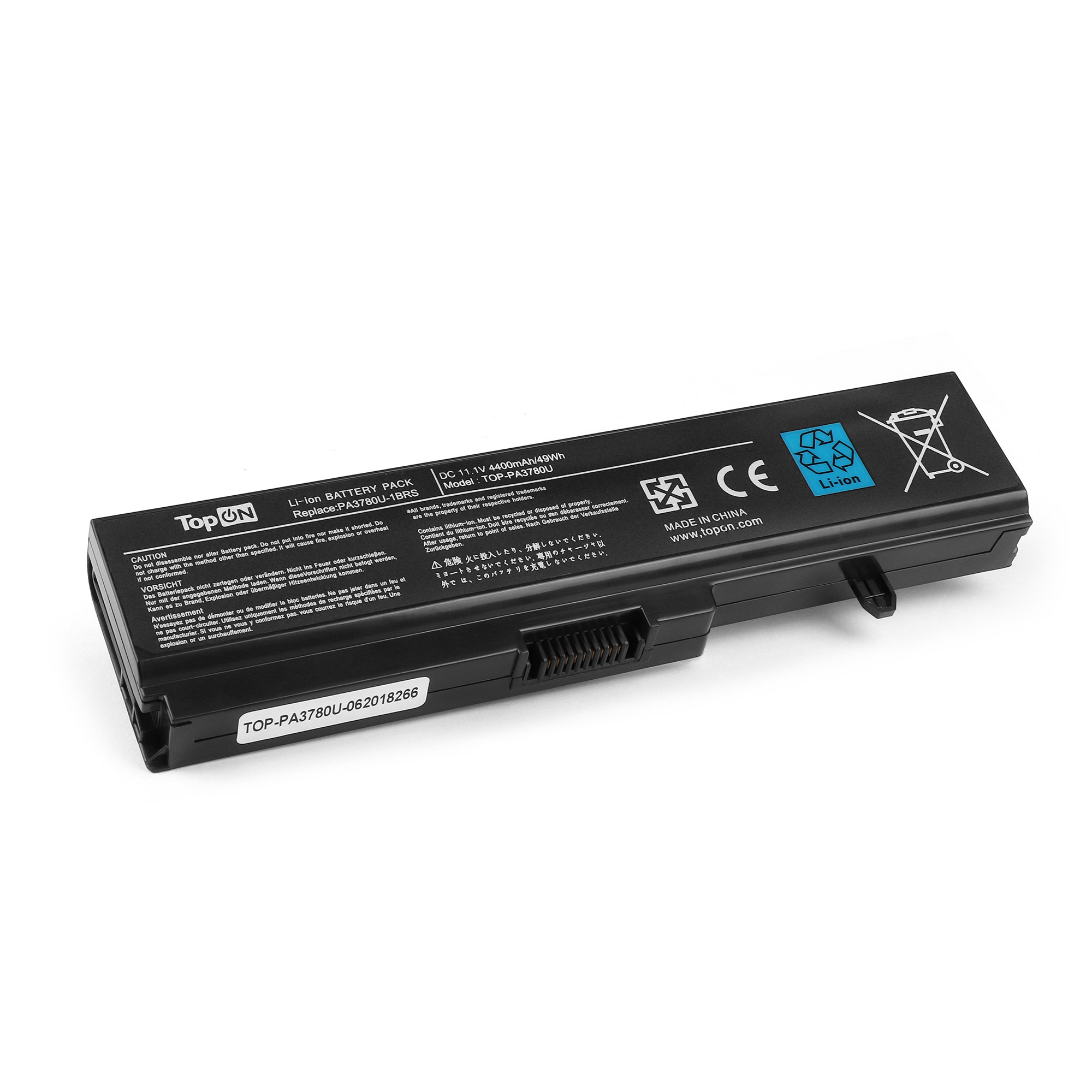 Аккумуляторная батарея TopON для Toshiba Satellite T111, T115, T135, Pro T110, Portege T132 Series. 11.1V 4400mAh 49Wh. (TOP-PA3780U)