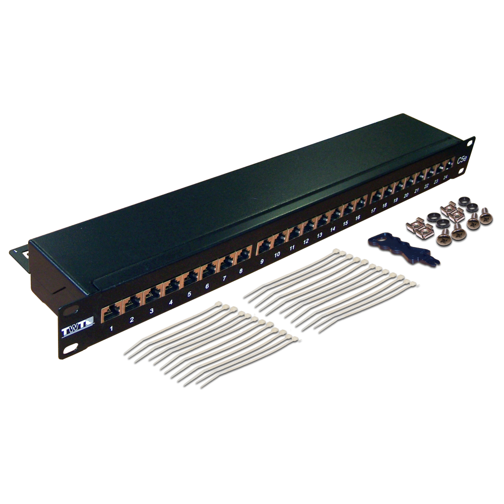 

Патч-панель в шкаф 19" 1U, порты: 24 x RJ-45 кат. 6, экранированная, черный, TWT-PP24STP/6, TWT, TWT-PP24STP/6