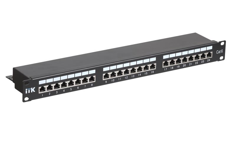 

Патч-панель в шкаф 19" 1U, порты: 24 x RJ-45 кат. 6, органайзер, черный, ITK (PP24-1UC6S-D05)
