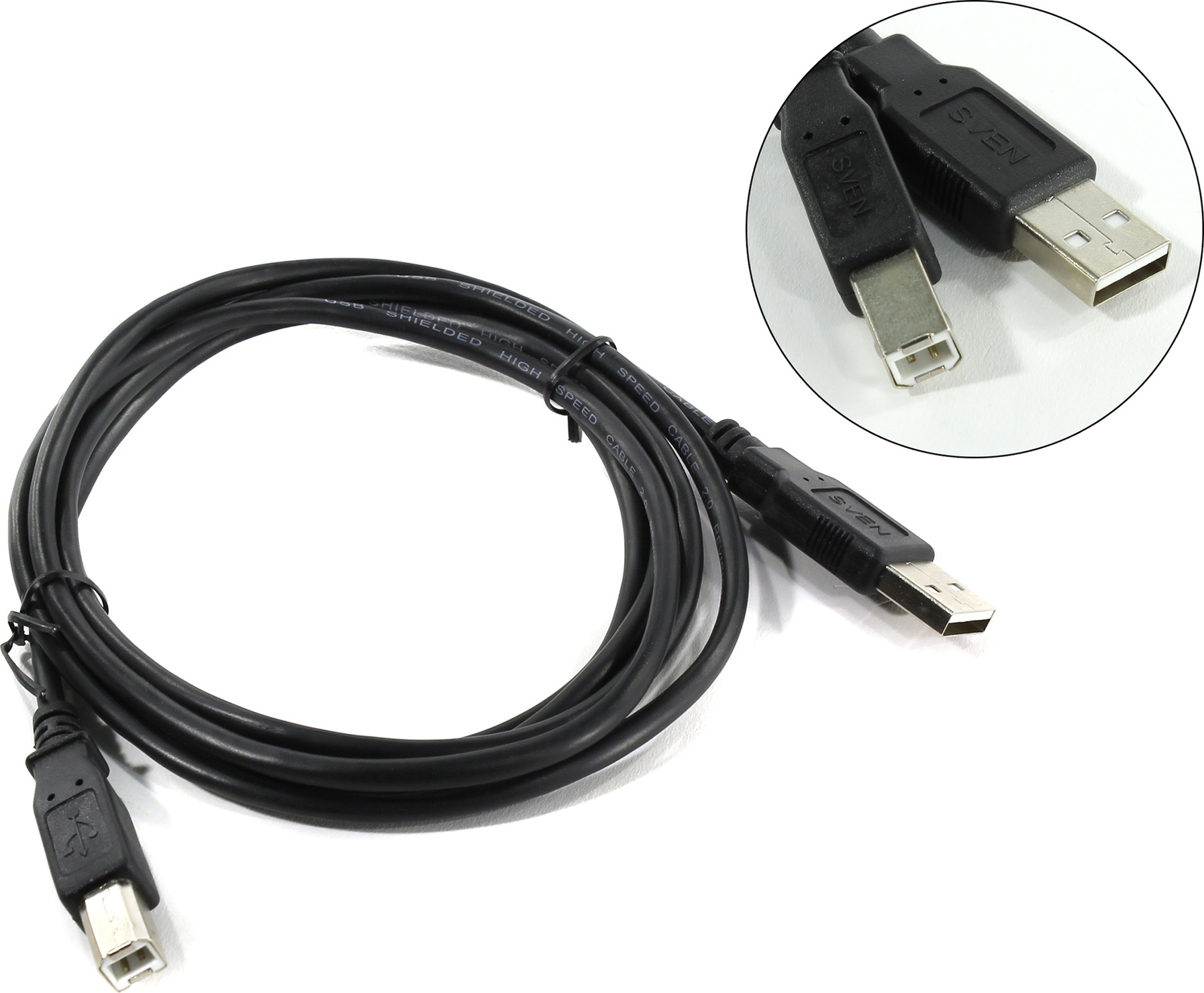 Кабель USB(AM)-USB(BM) 2.0, Sven, 1.8m, черный (SV-015510)